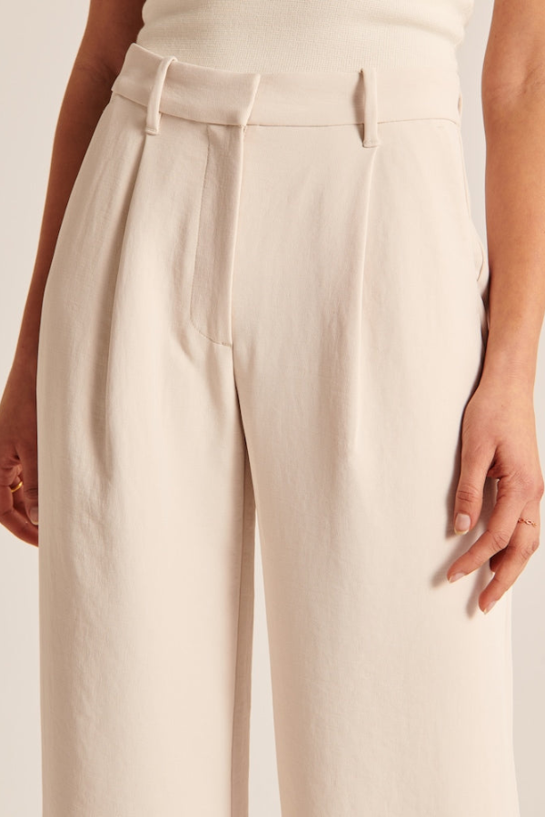 Beige Wide Leg Tailored Pants