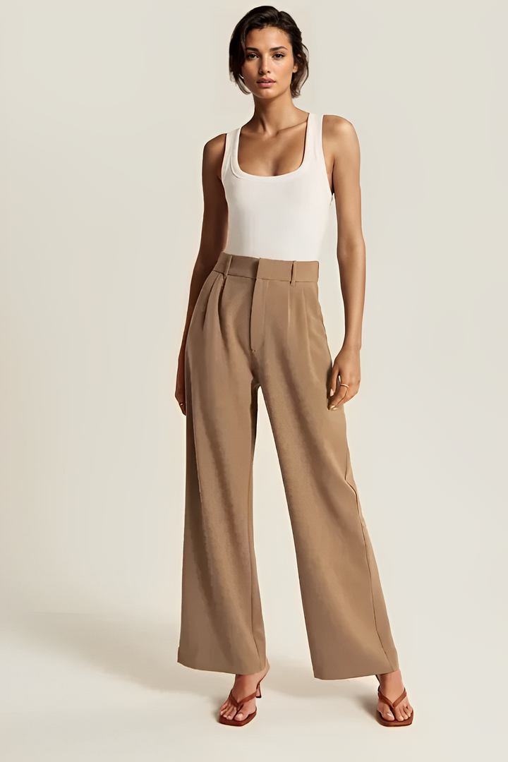 Brown Wide Leg Tailored Pants