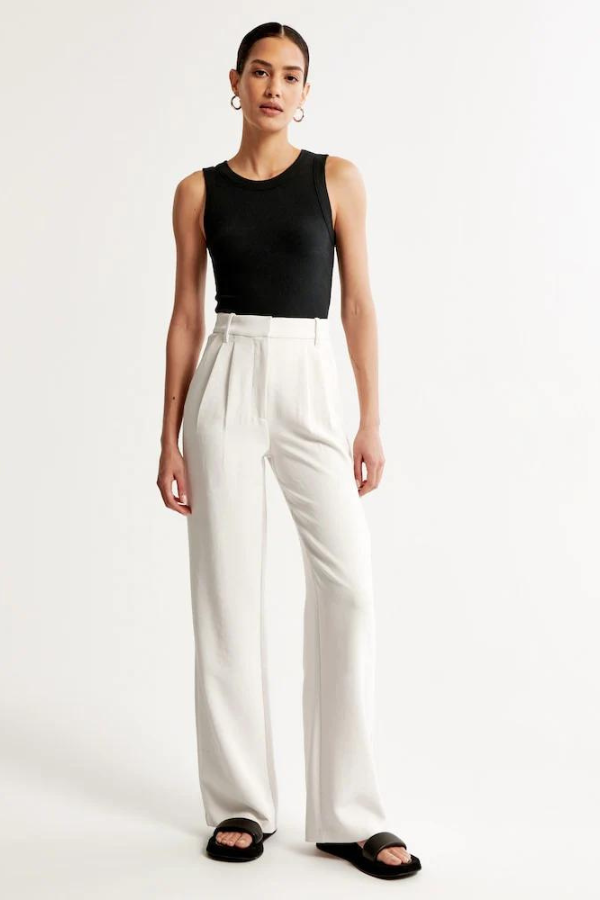 White Wide Leg Tailored Pants